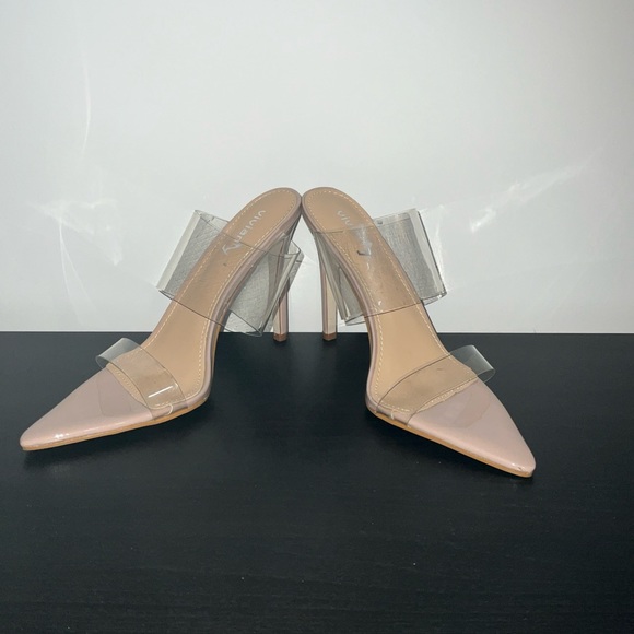 Vivianly Women's Clear Strap Stiletto Heel Sandals Pointed Toe Shoe,Size 9- Nude - Picture 5 of 8